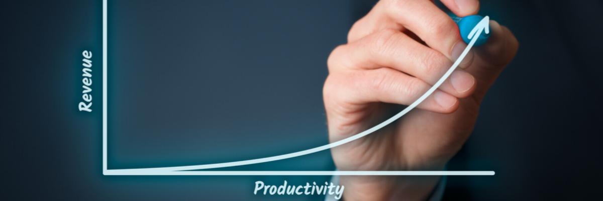 graph with hand showing productivity v revenue increase